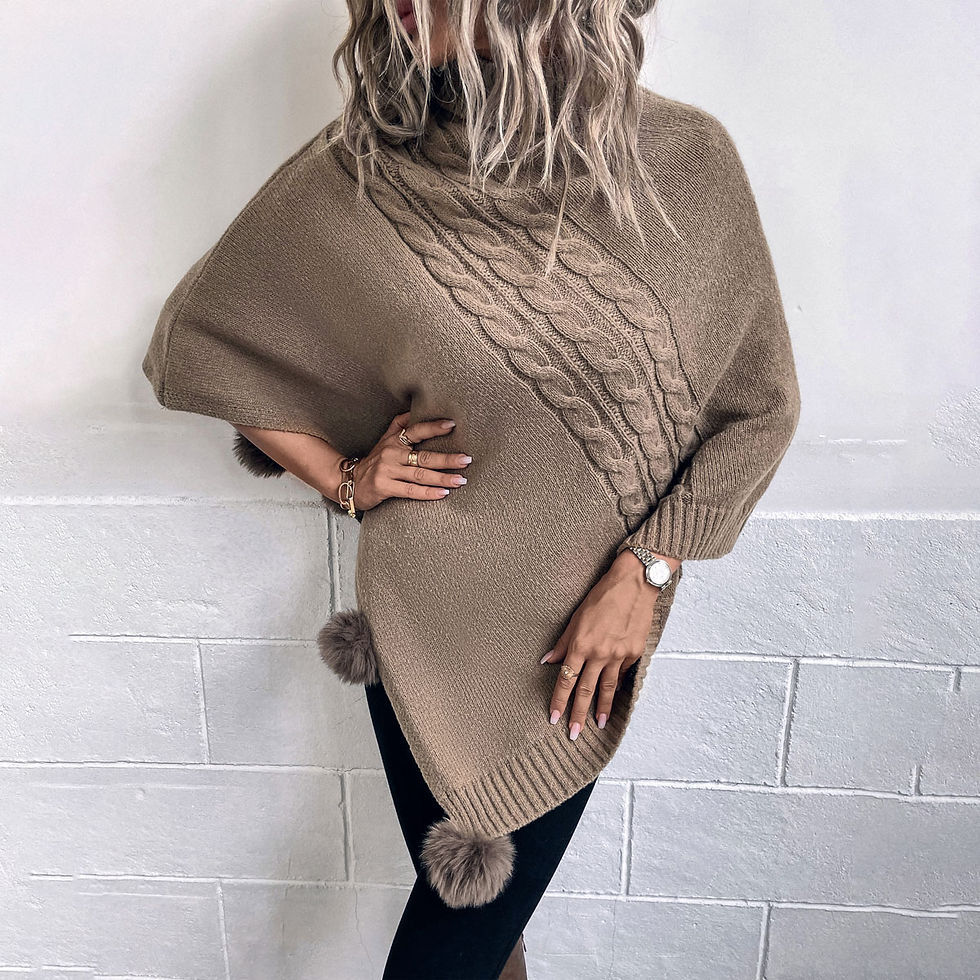 Miniaturbild: Vivi Idee® Damen Strickponcho mit Kragen DP2506