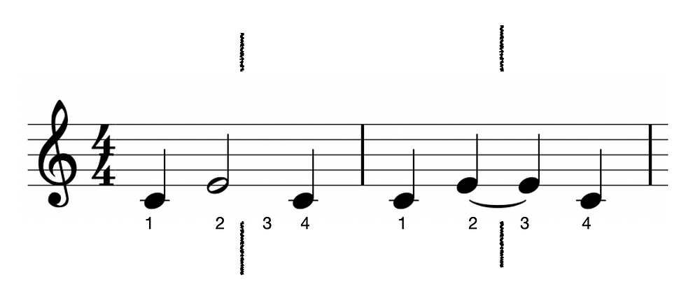 example sheet music note length tied notes