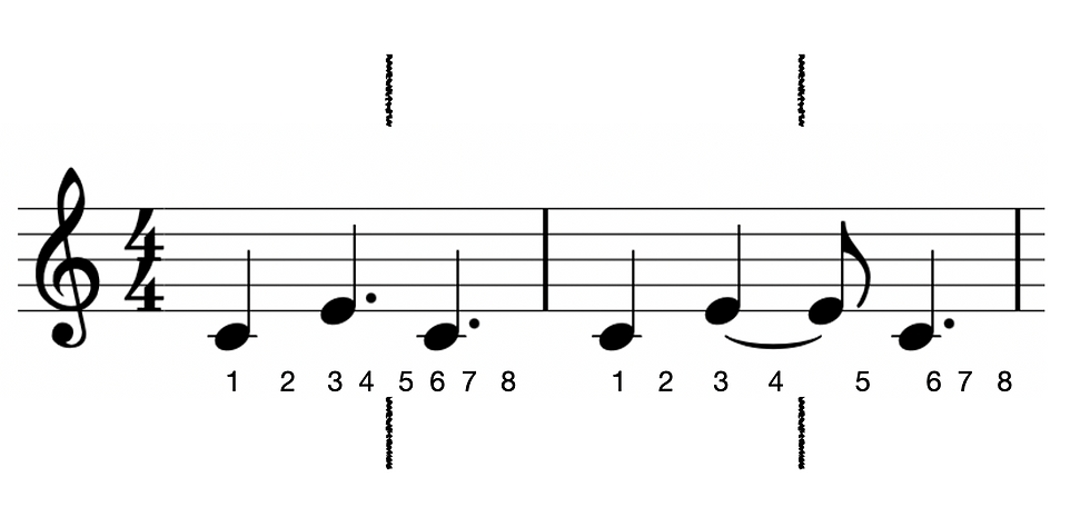example sheet music note length tied notes