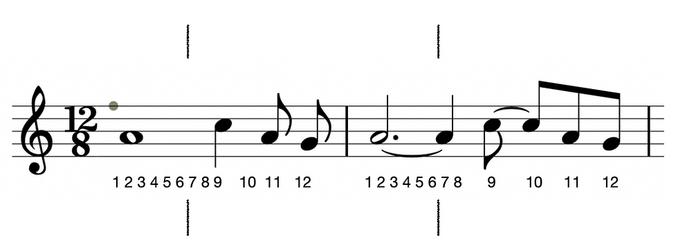 example sheet music note length tied notes
