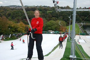 Ski Instructor on the Lift beside the Main Dry Slope at North Staffs Ski Club in Bathpool