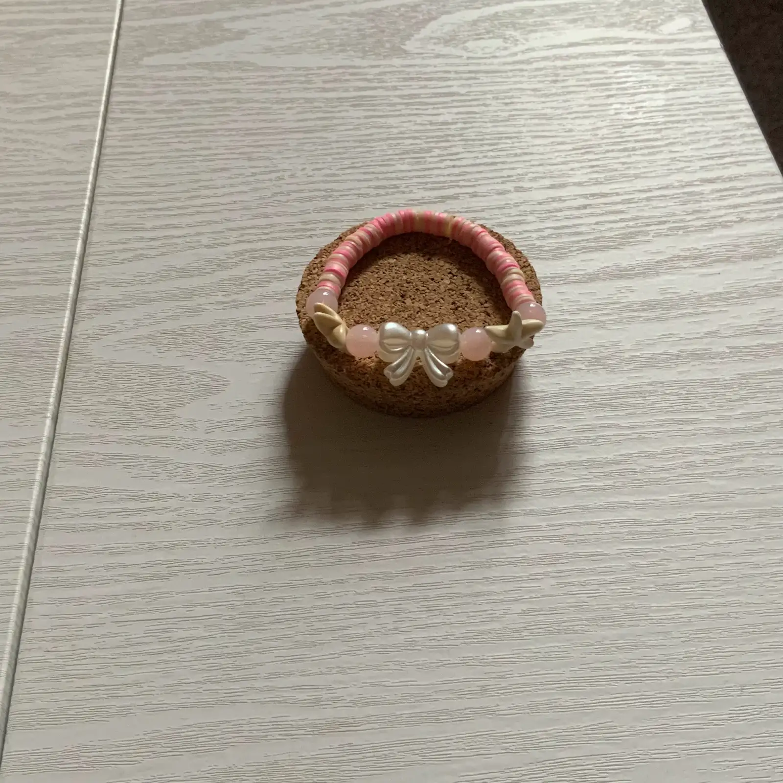 Soft, pink bow clay bead bracelet 🎀