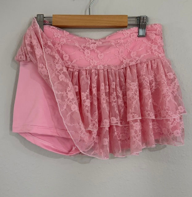 Pink lace ruffle skort