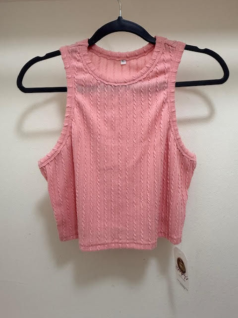 Pink Braided Texture Sleeveless Crop Top