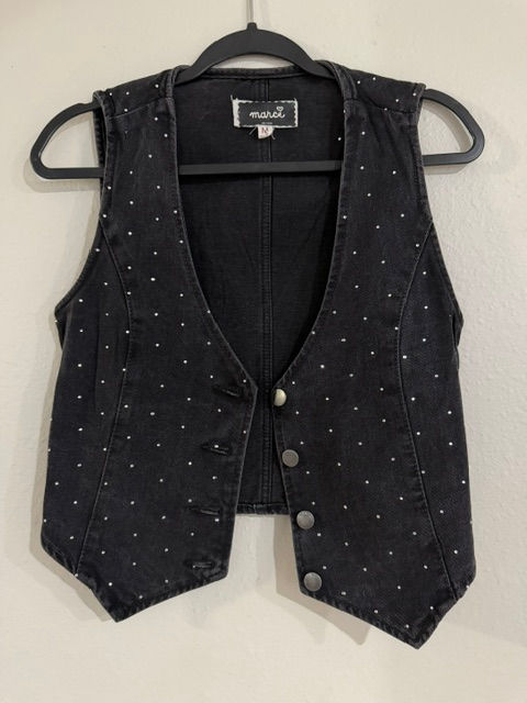 Black distressed rhinestone vest