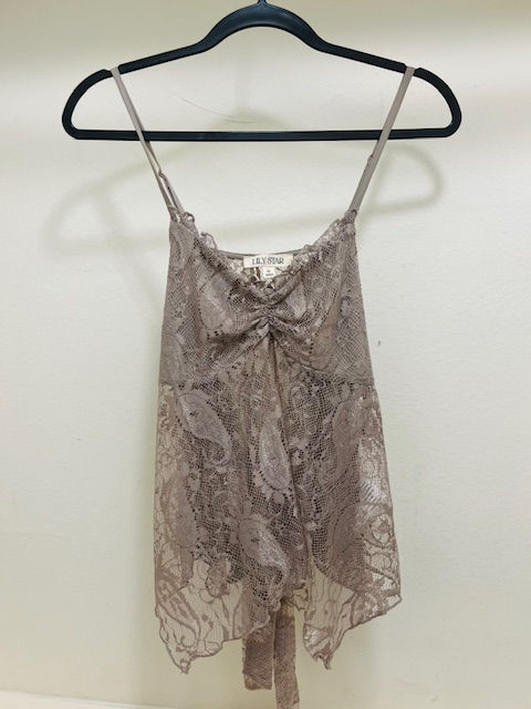 Taupe lace flowy tie-back cami