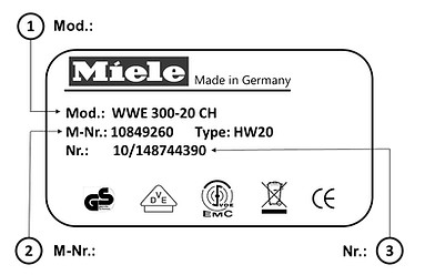 Miele Typenschild für Miele Service oder Reparatur