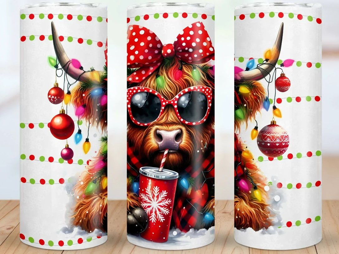 Christmas festive Highland cow