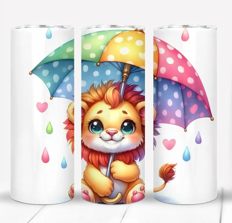 Smiling Baby Lion with Umbrella