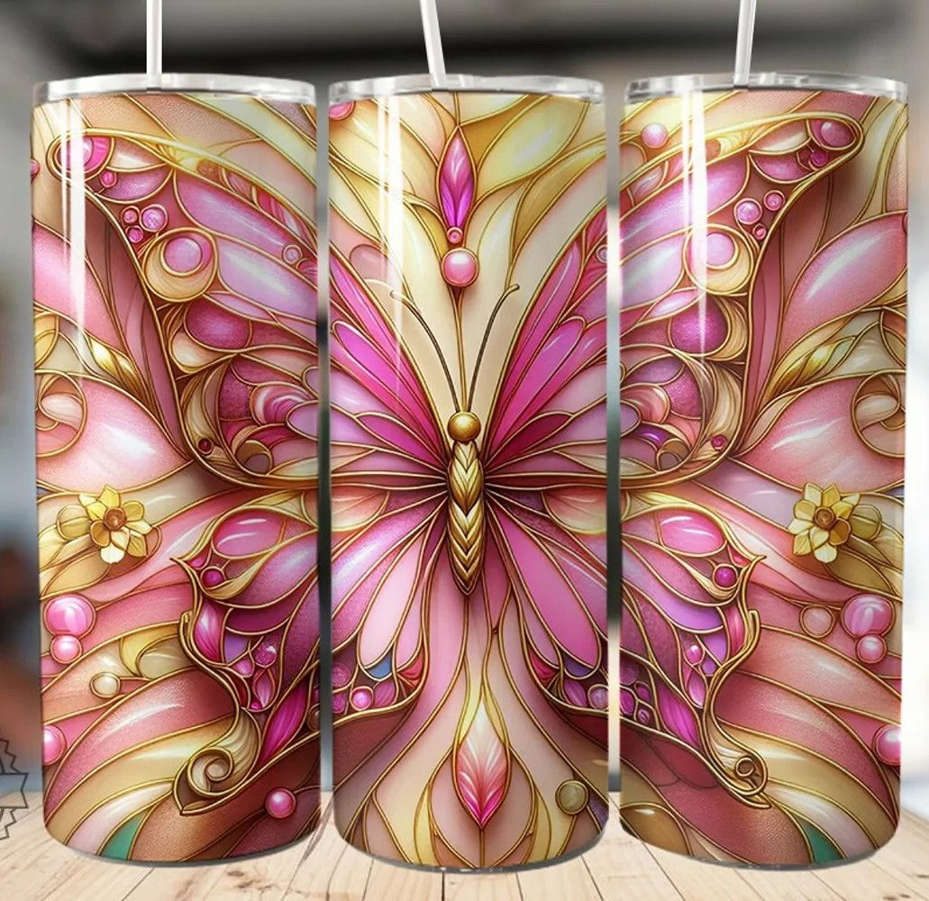 3D Pink Gold Butterfly