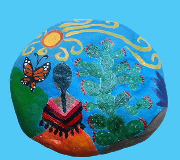 Pintura sobre pieda de un  atardecer en el México tradicional. Elaborada con óleo y acrílico.