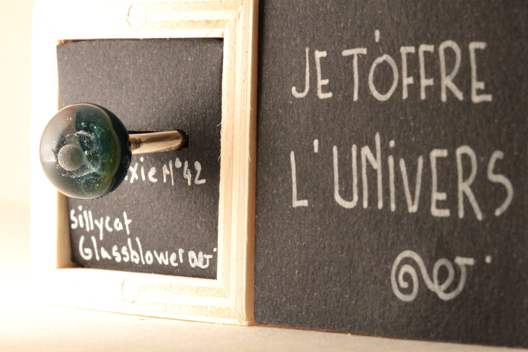 Bague galaxie en verre turquoise, "Je t'offre l'univers", taille 42