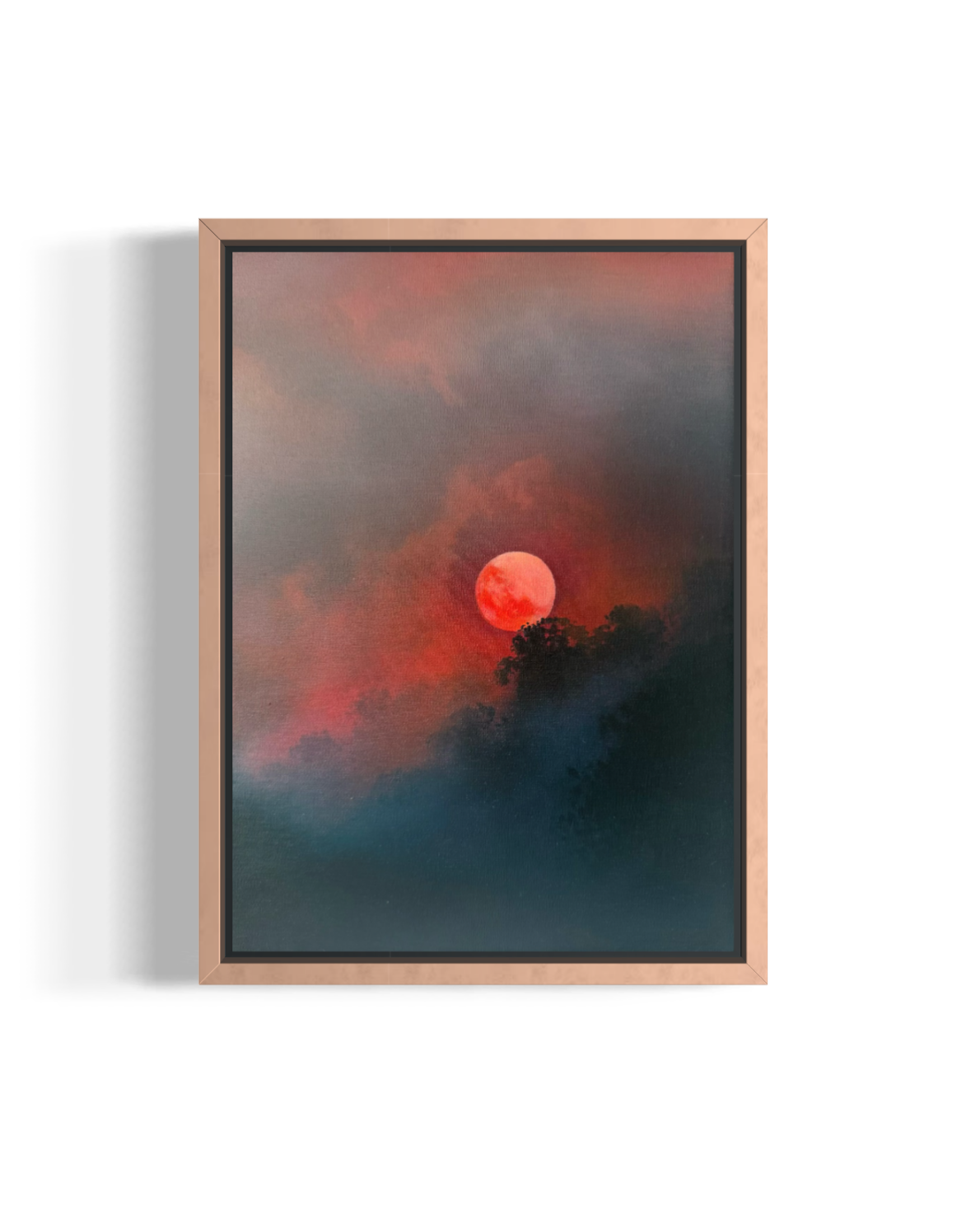 Harvest Moon -red and black moon abstract landscape painting