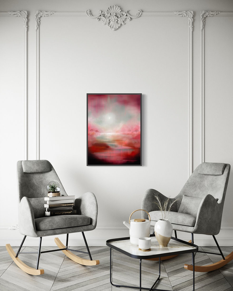 Thumbnail: Abstract landscape painting, pink  abstract landscape art.