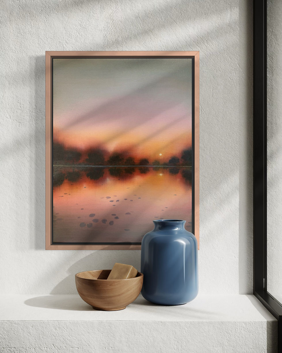 Thumbnail: Waiting For The Sun - pink and brown abstract landscape painting