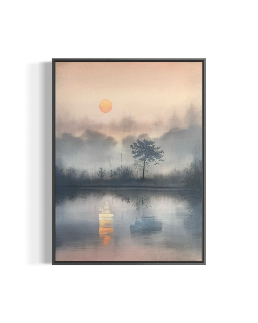Here Comes The Rain (ii) - abstract landscape painting grey Japanese landscape