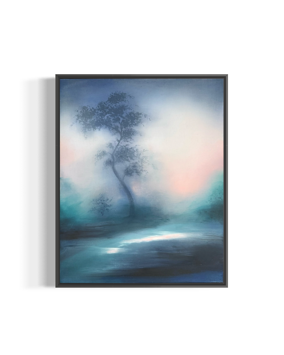 Frost At Midnight (ii) - abstract landscape painting misty grey tree painting