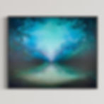 Abstract landscape painting, blue abstract landscape art.