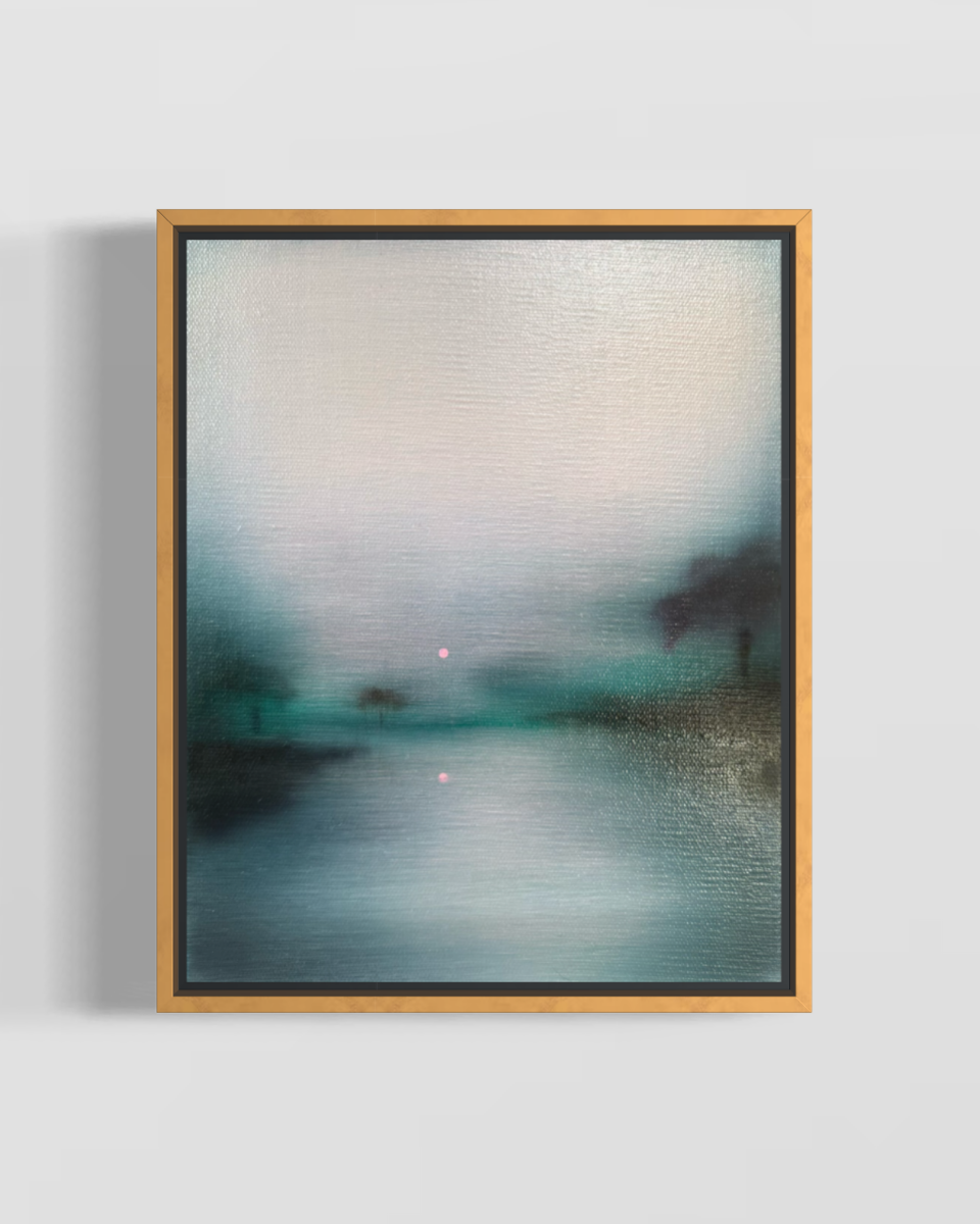 Together We Stand - abstract landscape painting grey misty small