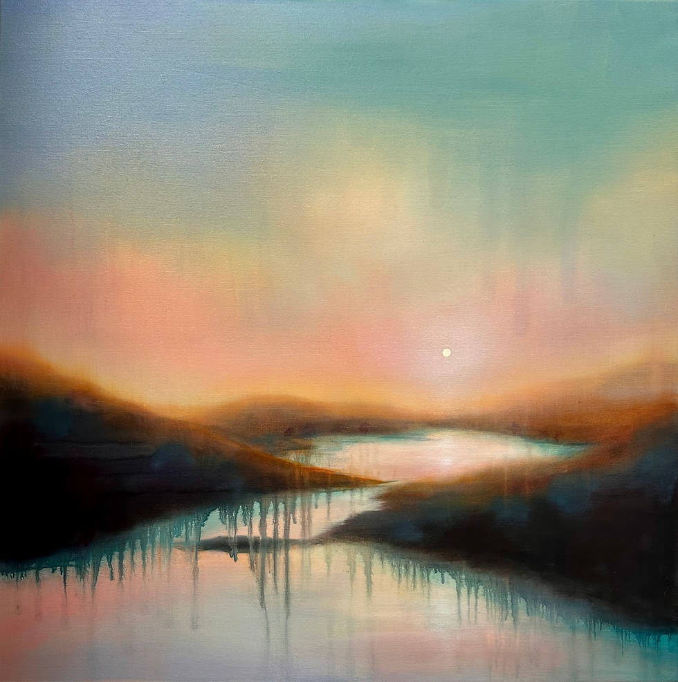 Thumbnail: blue and pink abstract landscape contemporary landscape painting