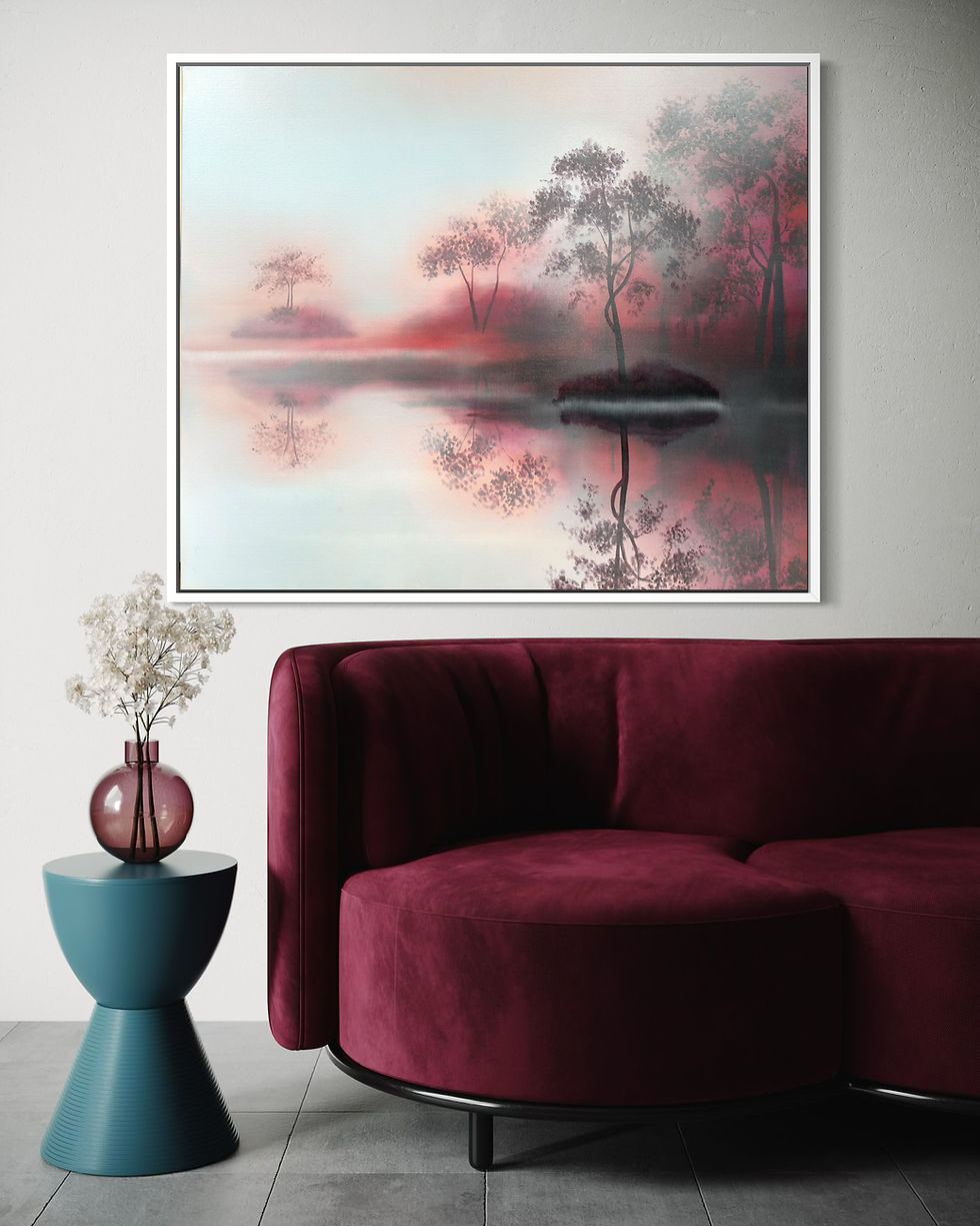 Thumbnail: pink and blue tree abstract landscape painting