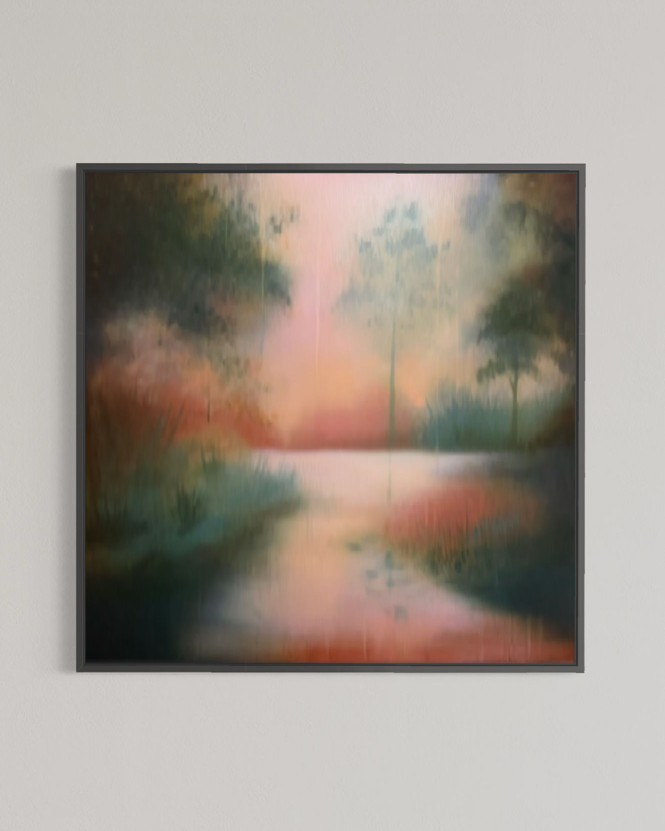 pink and green abstract landscape painting large