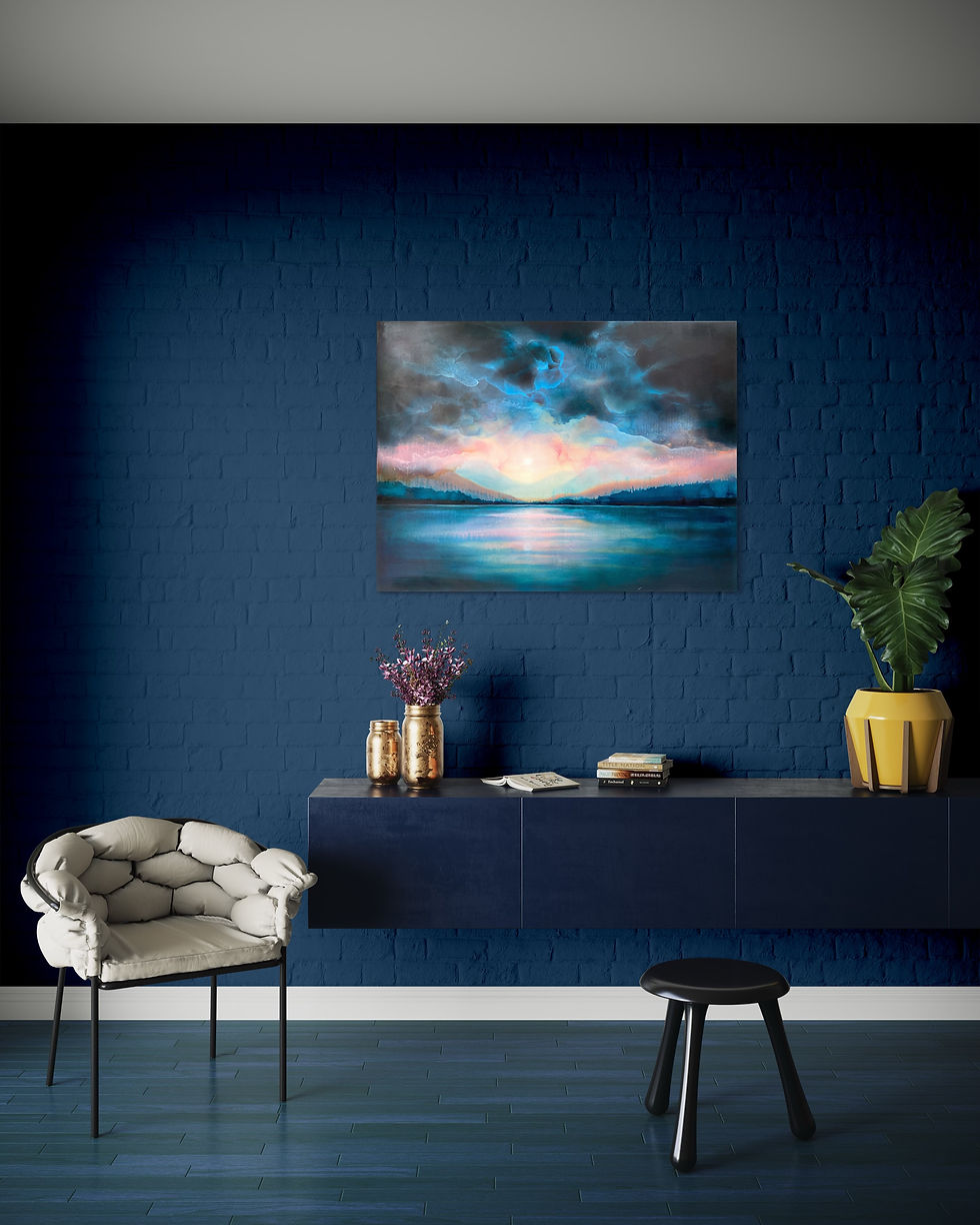 Thumbnail: contemporary landscape oil painting blue seascape clouds