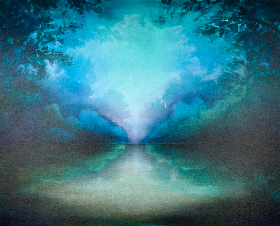 Thumbnail: Abstract landscape painting, blue abstract landscape art.