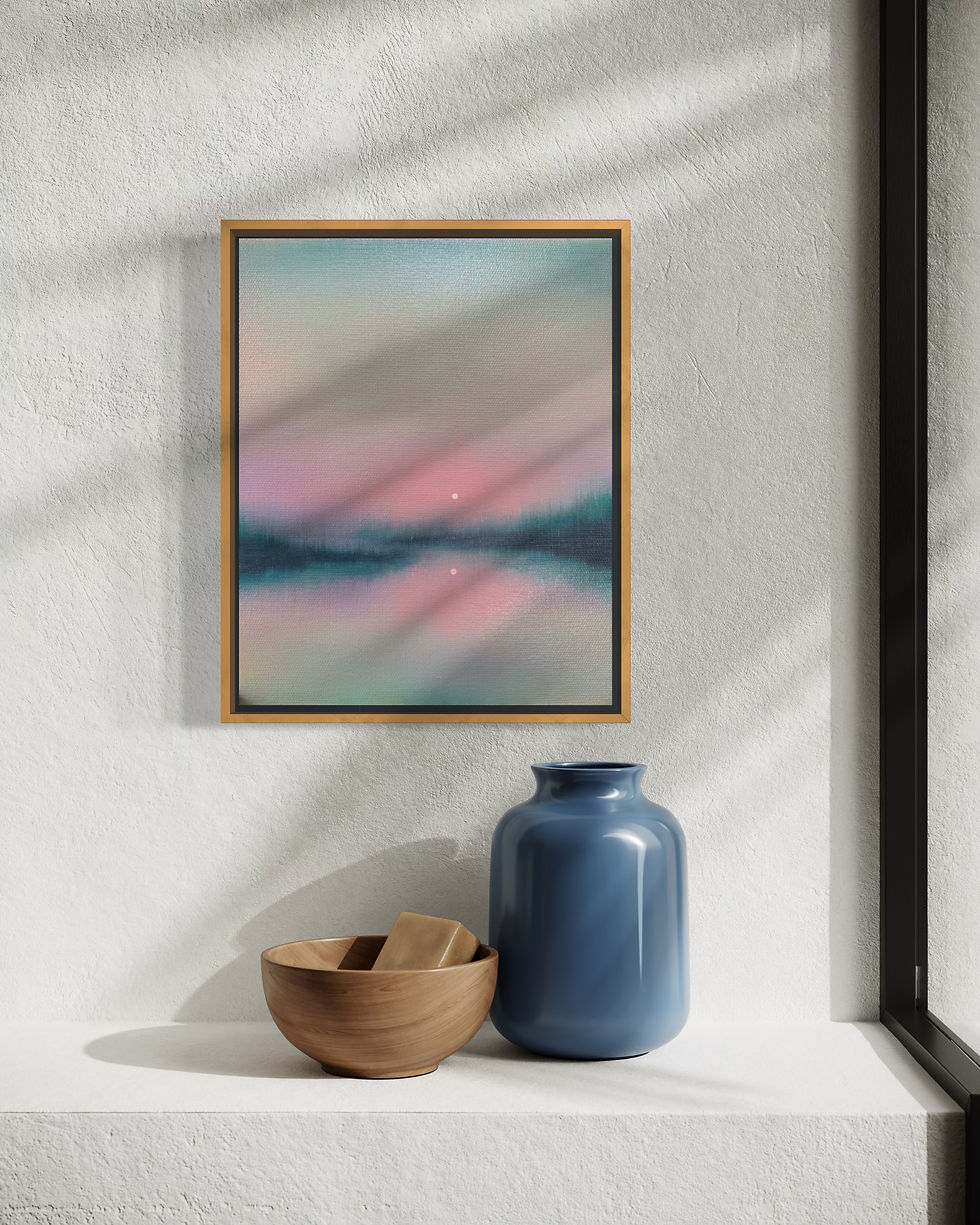 Thumbnail: Light And Shadow - abstract landscape painting turquoise and pink sunset