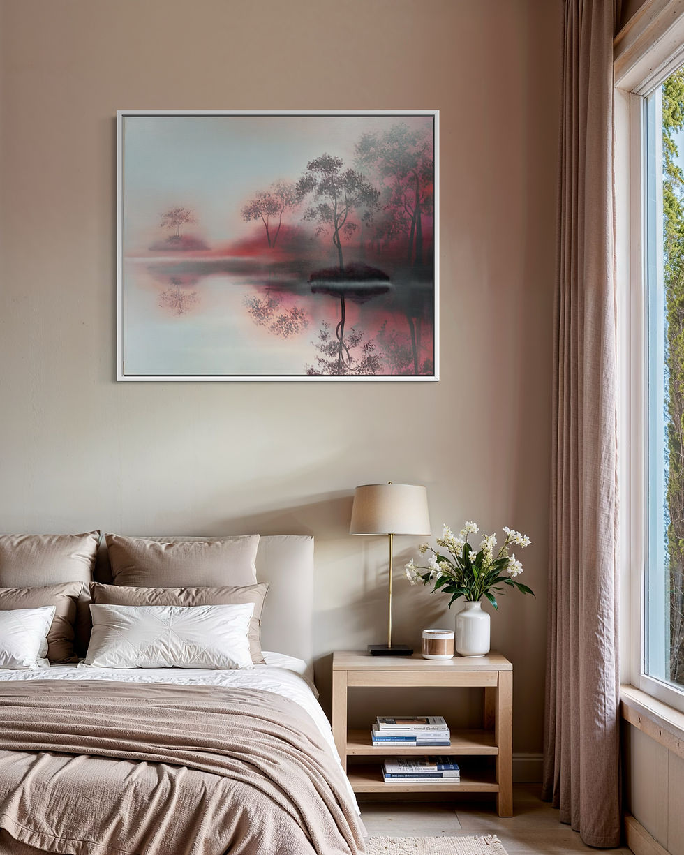 Thumbnail: pink and blue tree abstract landscape painting