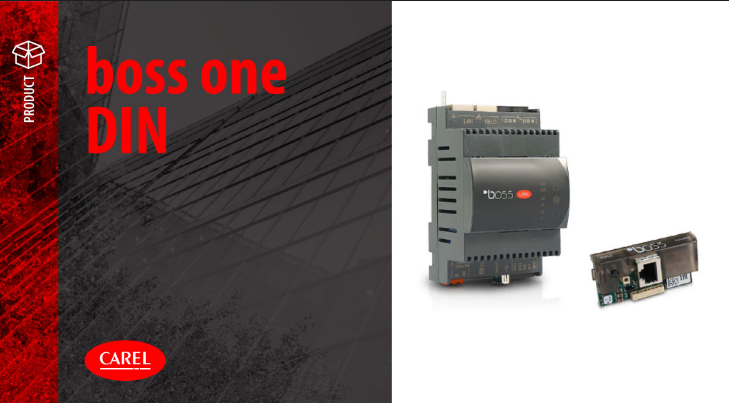 CAREL boss one DIN is a 4 DIN external module that enables supervisory connectivity for HVAC/R units.