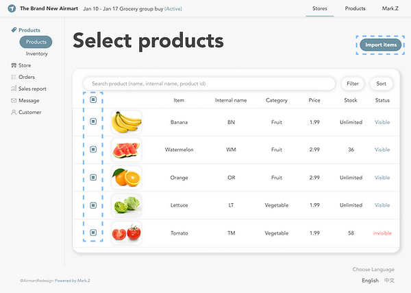 Store page - Select products (check all)