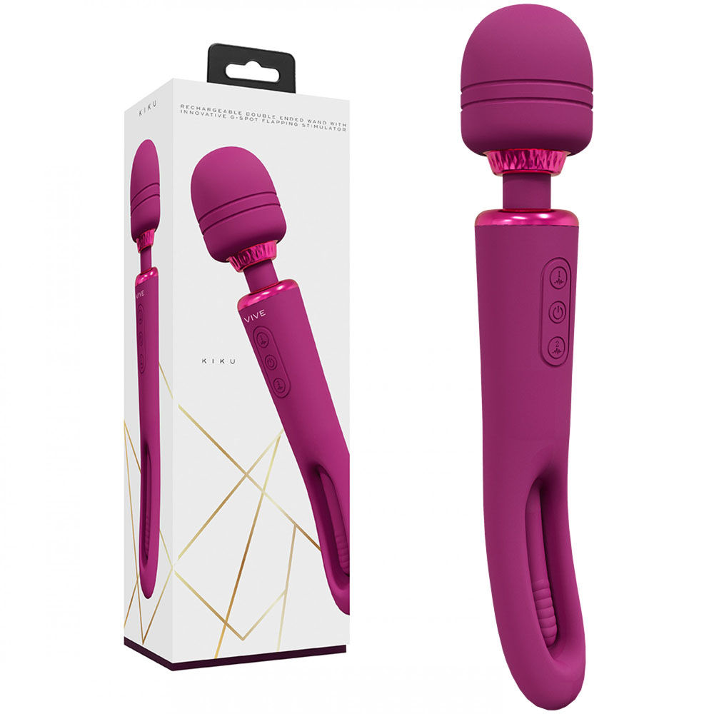 VIVE Kiku - Pink - Pink 25.2 cm USB Rechargeable Dual End Massage Wand with F...