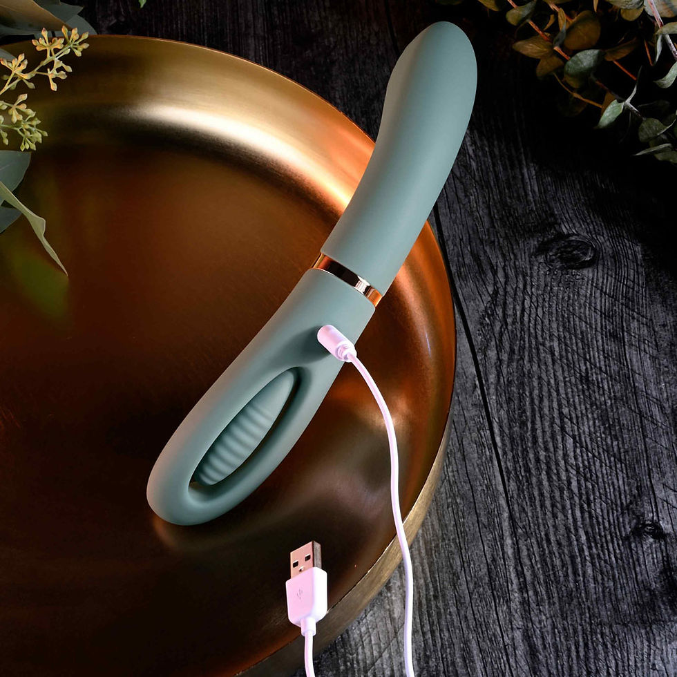 Thumbnail: Evolved CHICK FLICK - Olive Green 24 cm USB Rechargeable Vibrator with Flicki...