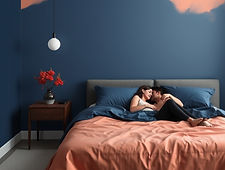 dark peach blue and navy bedroom abstrac