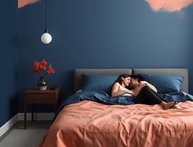 dark peach blue and navy bedroom abstrac
