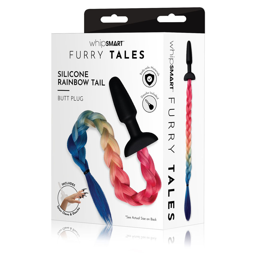 WhipSmart Furry Tales Silicone Rainbow Tail - Black 8.9 cm Butt Plug with Rai...