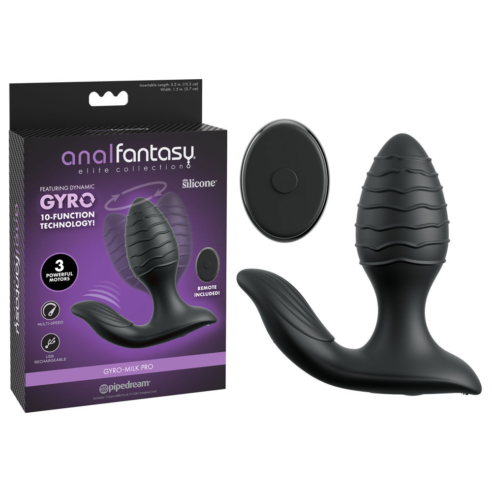 Anal Fantasy Elite Gyro-Milk Pro - Black - Black USB Rechargeable Gyrating Bu...