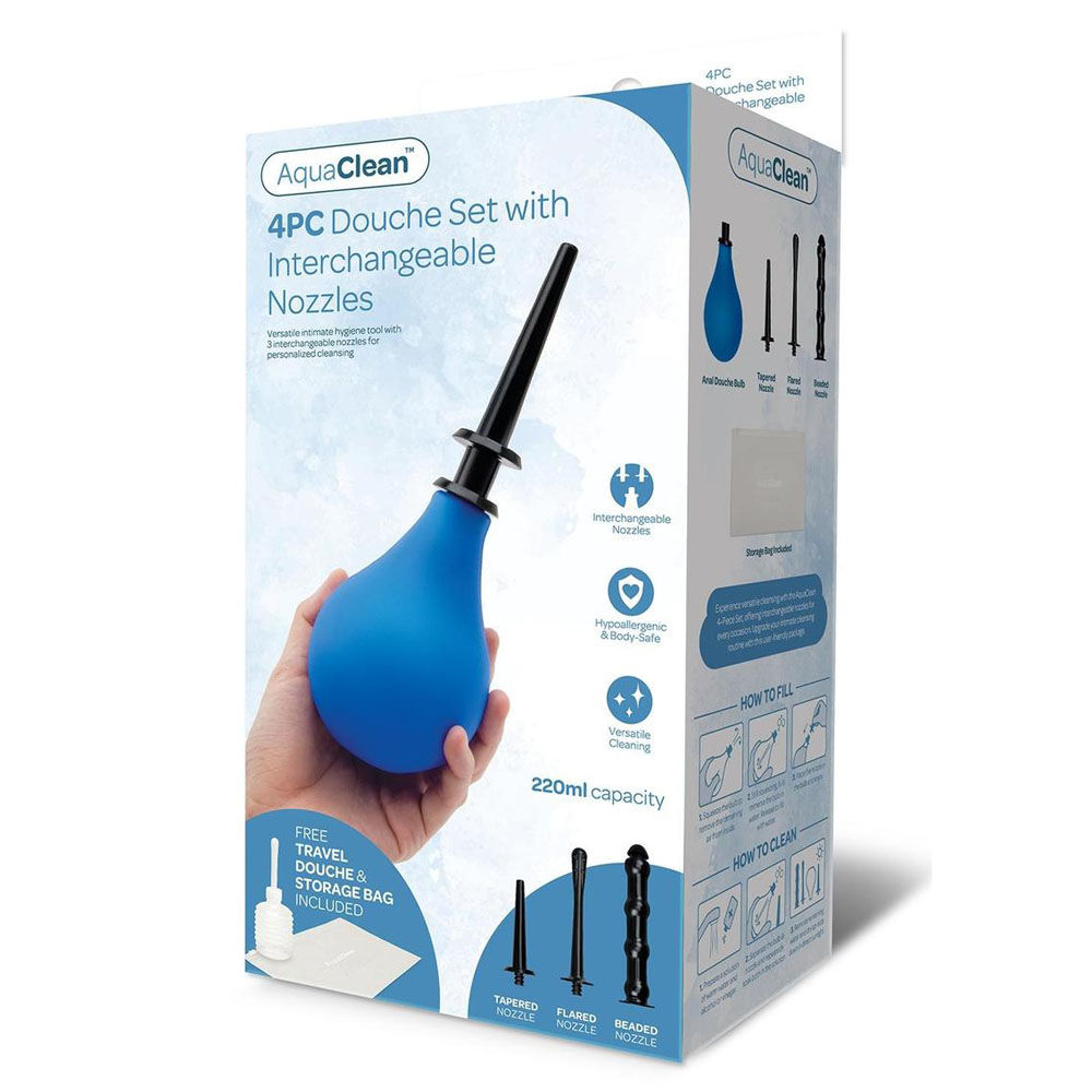 AquaClean 4 Piece Douche Set with Interchangeable Nozzles - 220 ml Capacity w...