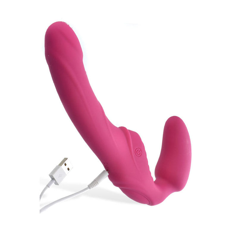 Thumbnail: Adam & Eve Eve's Vibrating Strapless Strap-On - Pink 22 cm (8.75'') USB Recha...