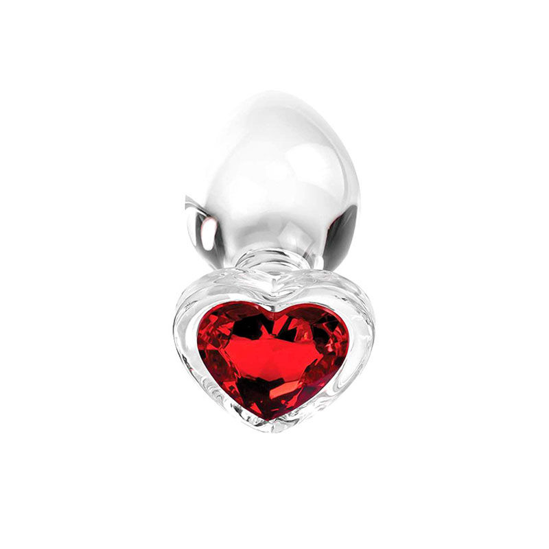 Thumbnail: Adam & Eve RED HEART GEM GLASS PLUG SET - Clear Glass Butt Plugs - Set of 3 S...