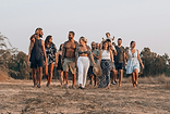 group of people walking together in nature