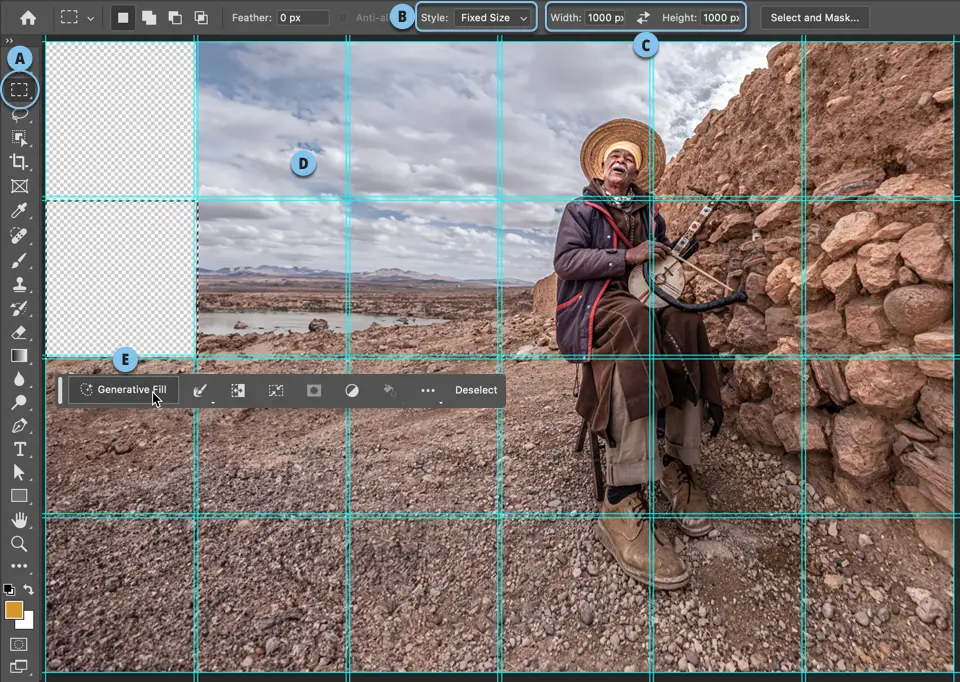 הדוגמא מציגה את חלוקת המסמך לריבועים לקראת המילוי
