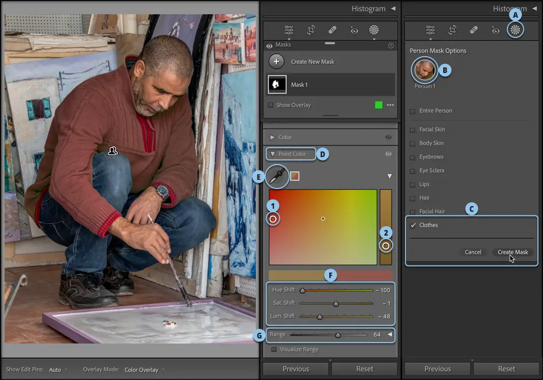 דוגמא זו מציגה את השלבים להחלפת צבע באמצעות מסכה ו-Point Color