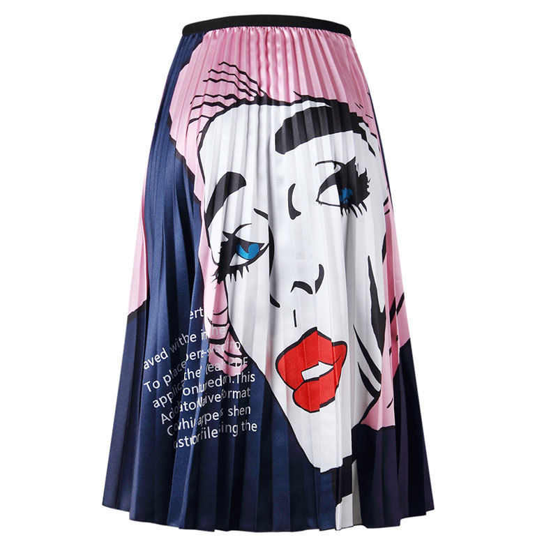Thumbnail: Casual Print Pleated Skirt Without Belt