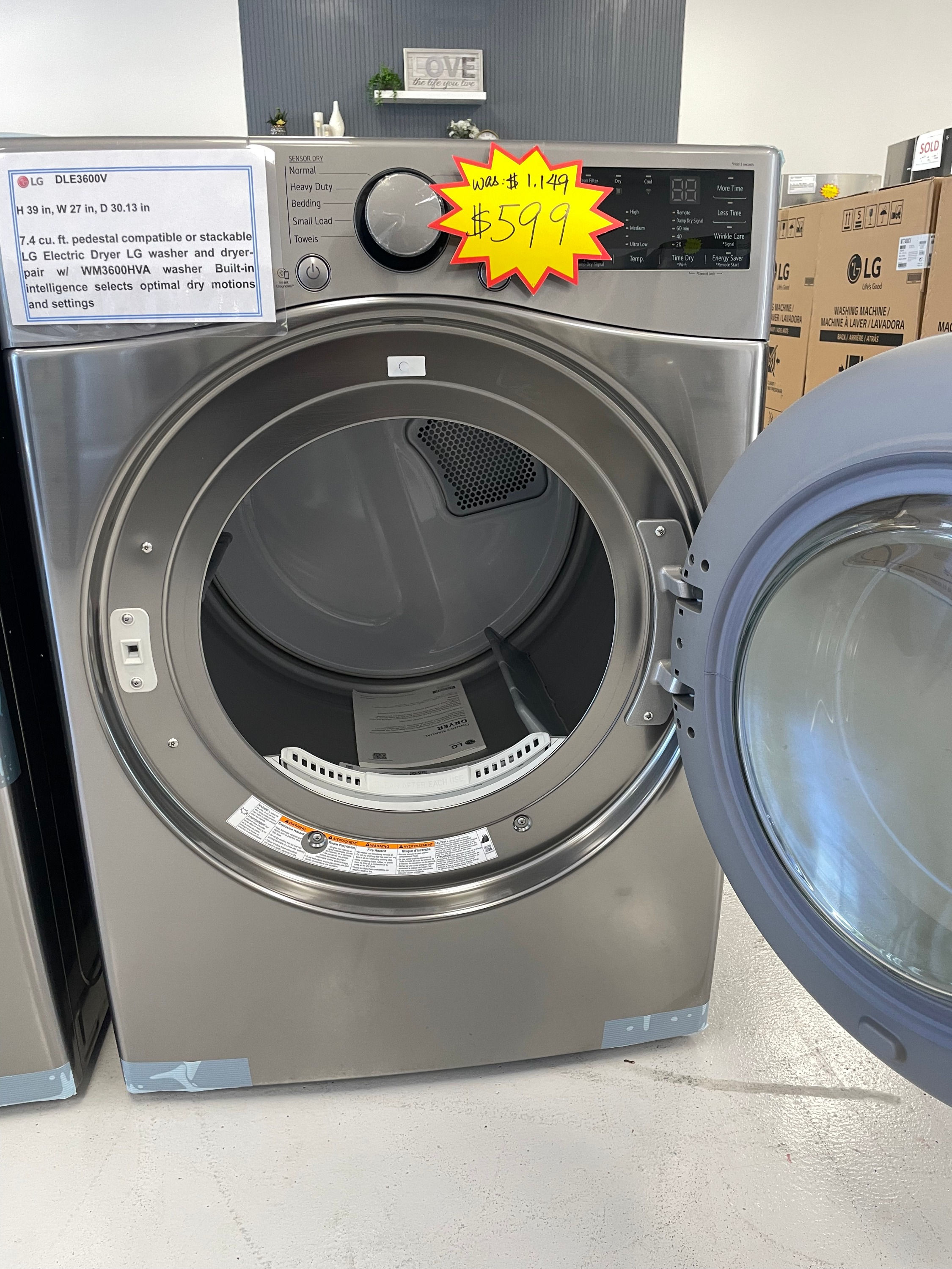 Electric LG Dryer (DLE3600V)