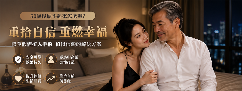 50歲嚴重陽痿患者夫妻擁抱微笑,重拾自信與幸福生活,世檀塔男科醫院陰莖假體植入解決方案