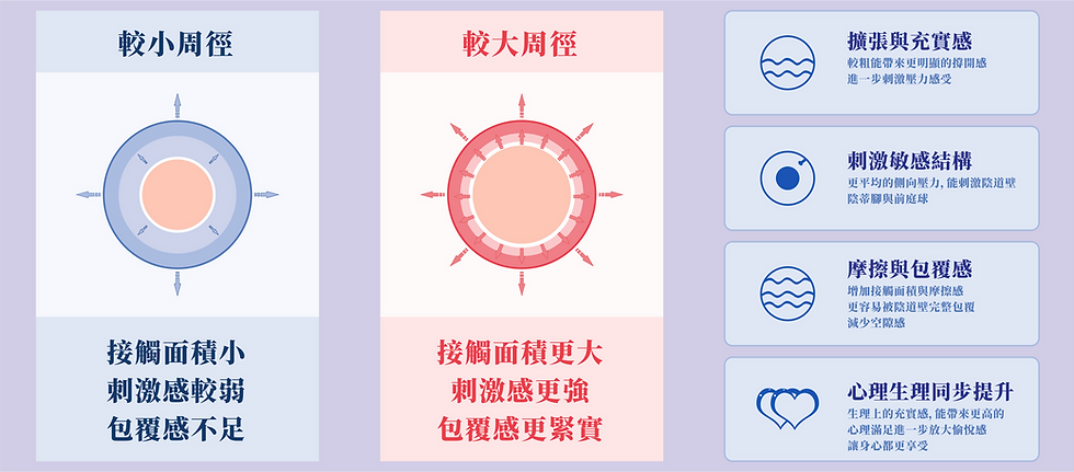 陰莖小周徑與大周徑對女性陰道壓力和刺激感的比較圖- 世檀塔醫院性健康科普