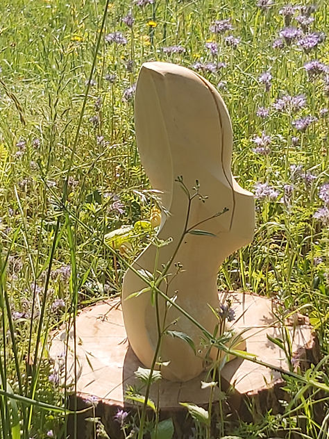 Sculpture between flowers