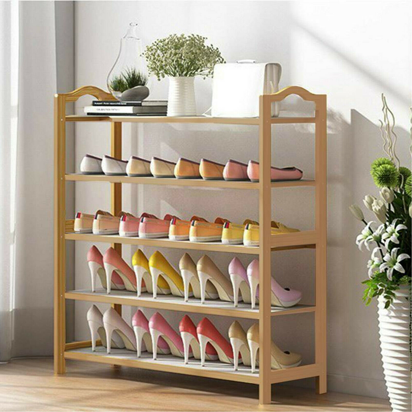 Shoe Rack Shoes Storage Cabinet Wooden Stand Cupboard 4 Shelves Organiser 2 Door